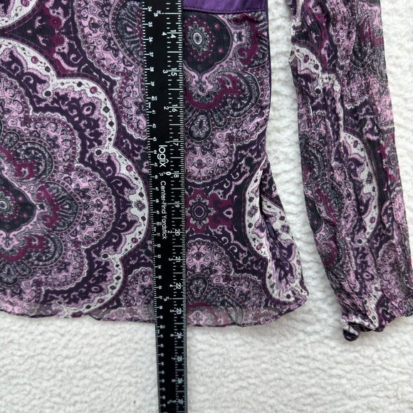 Y2K Vintage Silk Mesh Babydoll Blouse Top 6 M Medium Purple Paisley Boho Grunge - Picture 7 of 8